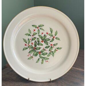 Lenox Special Christmas Holly 10.5" Dinner Plate Ivory Gold Trim Made in USA
